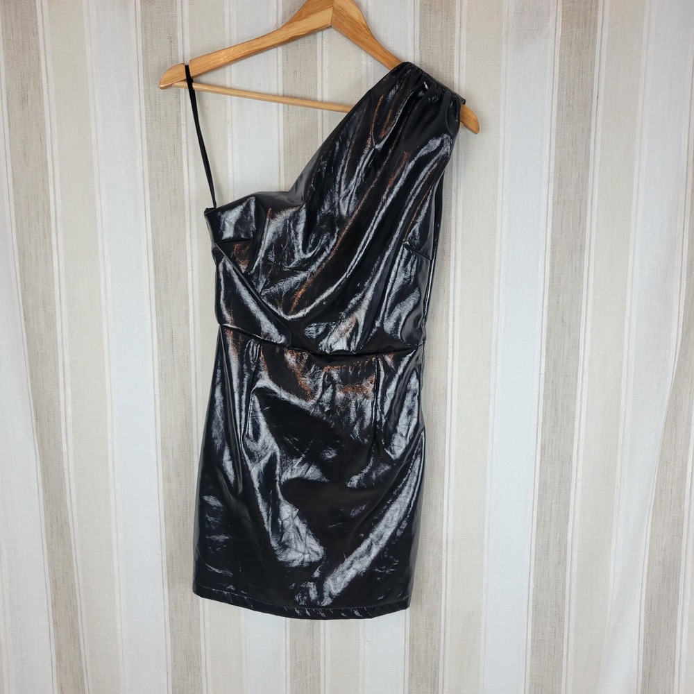 Superdown Ella Faux Leather Mini Dress Black Size Small One Shoulder